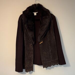 Elegant Dark Brown Teddy Jacket with Faux Fur